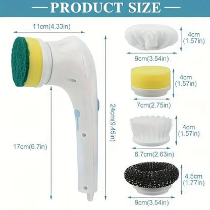 Electric Cleaning Brush with 5 Replaceable Brush Heads